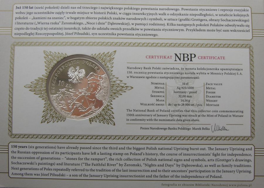 10 zlotych - 150. rocznica Powstania Styczniowego
