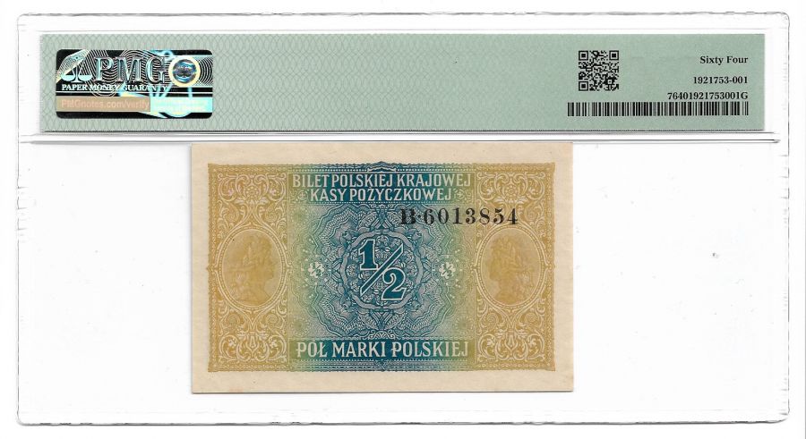 1/2 marki polskiej 1916 r. - General - Ocena PMG 64