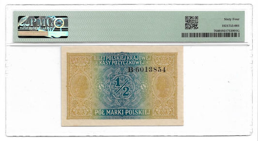 1/2 marki polskiej 1916 r. - General - Ocena PMG 64