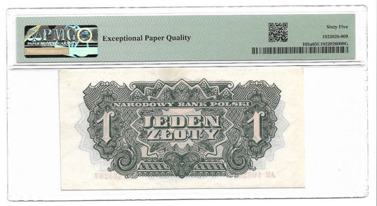 1 zloty 1944 r. "obowiazkowym" - Seria AH - Grading PMG 65 EPQ