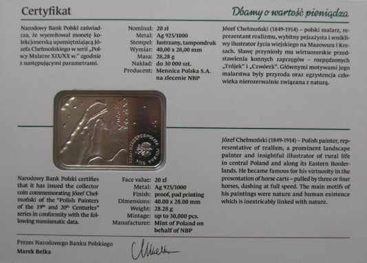 20 zlotych - Polscy malarze XIX/XX wieku - Jуzef Chelmonski