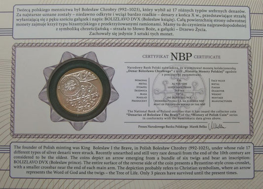 5 zlotych - Historia Monety Polskiej - denar Boleslawa Chrobrego